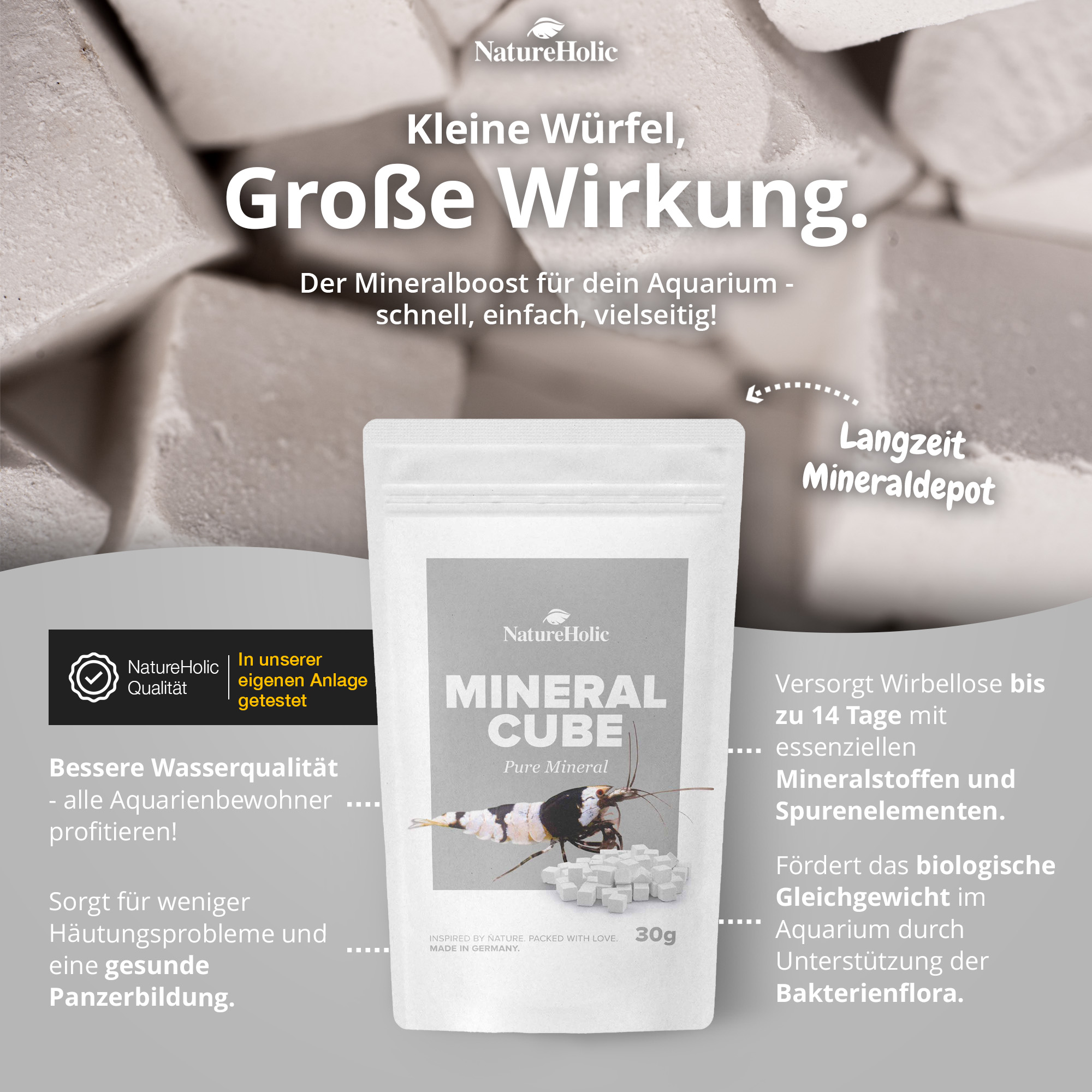 Produktbild: Mineral Cube Beutel mit Würfeln und Garnele